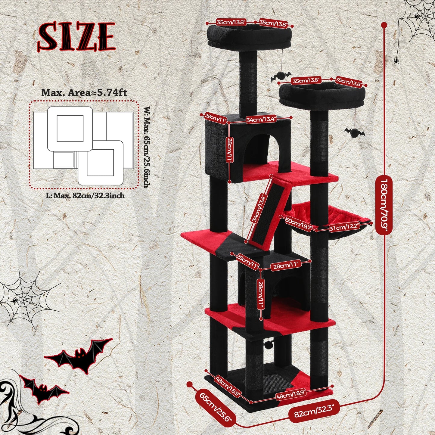 PEQULTI Multi Level Cat Tree Tower with Scratching Board Condo and Hammock for Indoor Cats