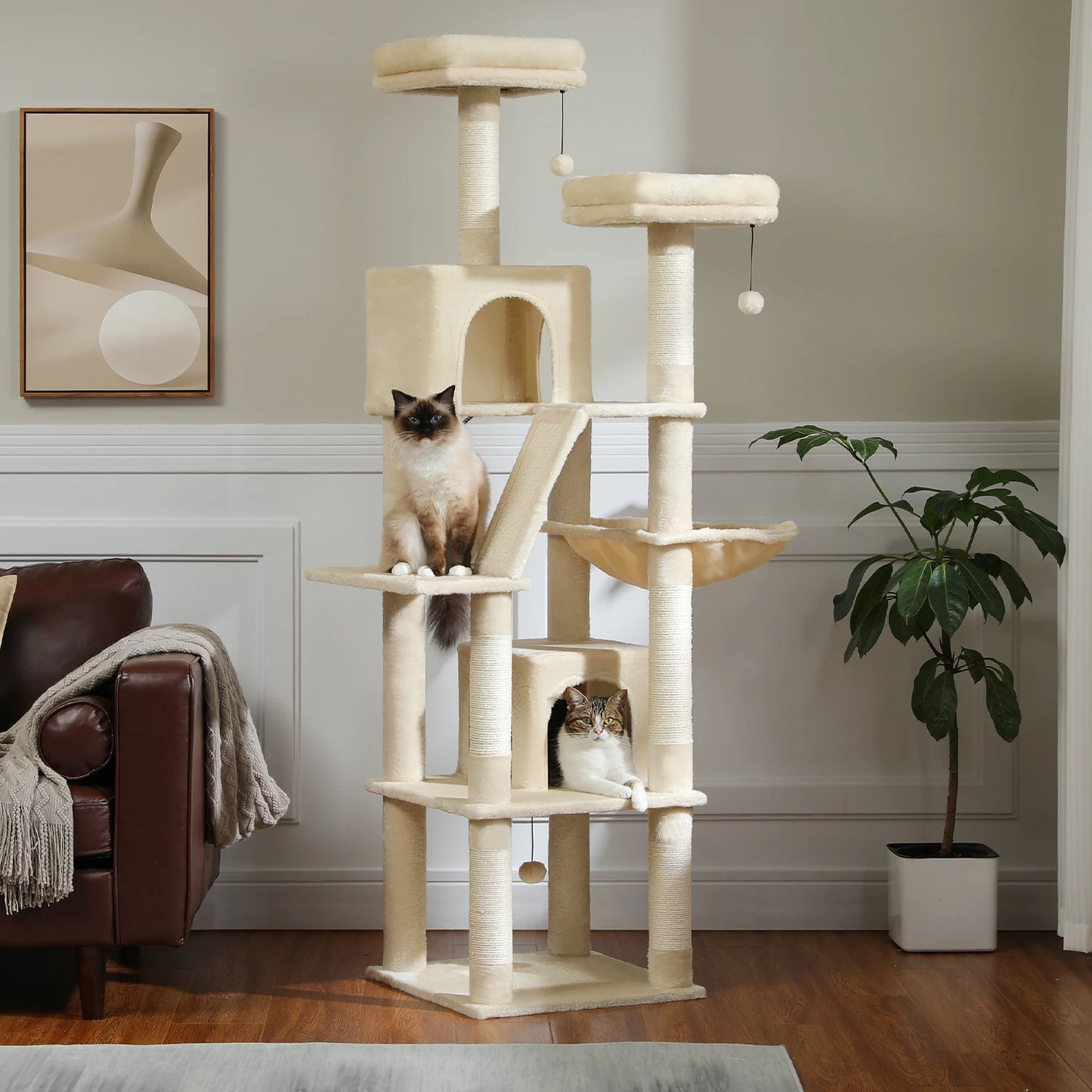 PAWZ Road Large Multi Level Cat Tower with Plush Condo Scratching Posts and Perches
