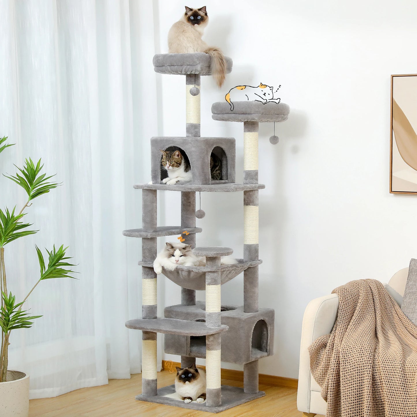 PAWZ Road Large Cat Tree and Tower with Spacious Hammock Padded Perches and Condos