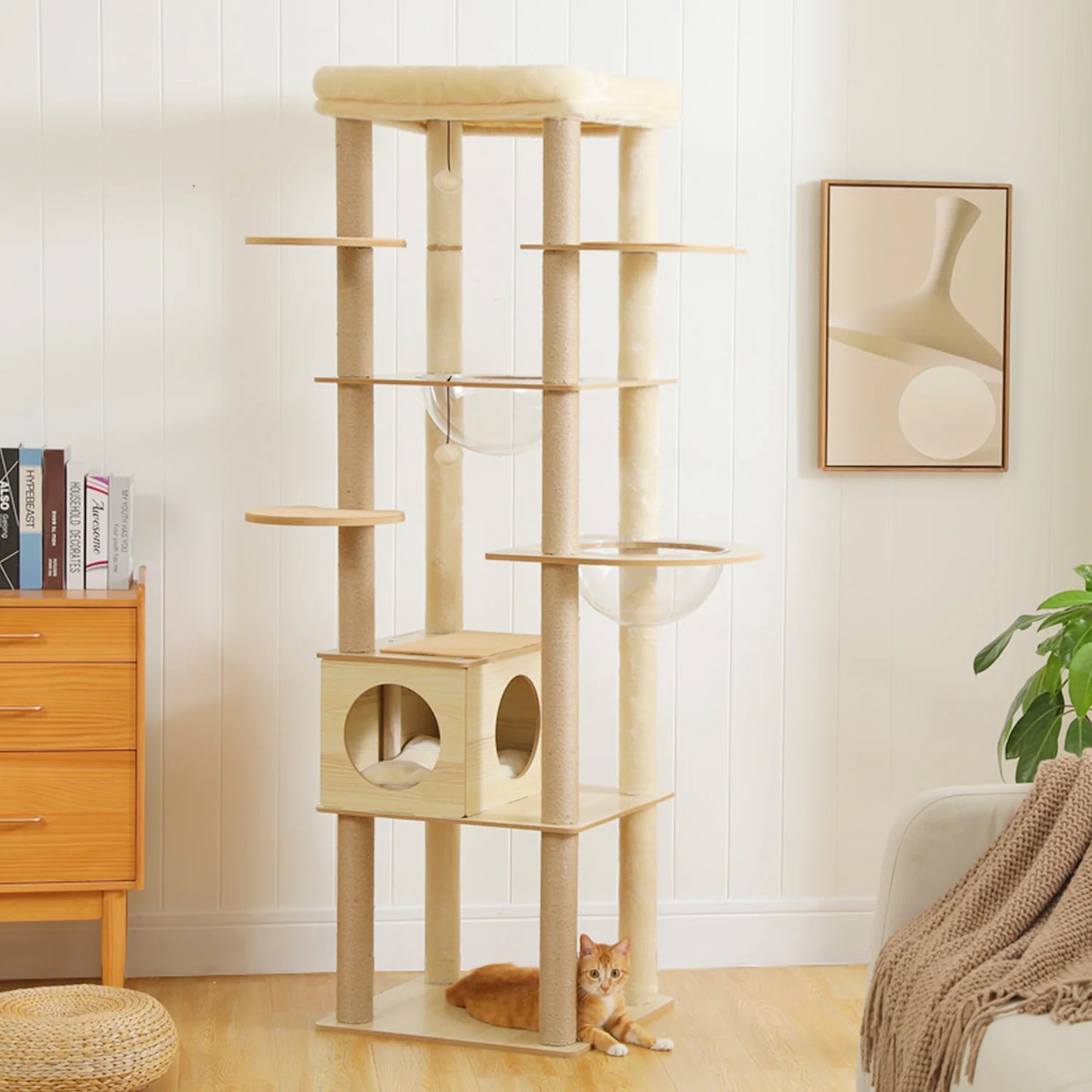 PAWZ Road Multi-Level Wood Cat Tower with Spacious Condo Hammock and Top Perch