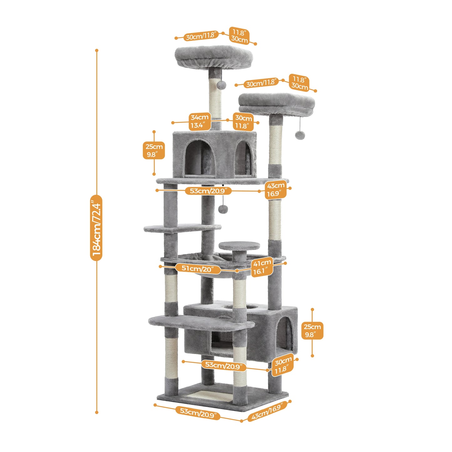 Sturdy Multi-Level Cat Tree Tower with Natural Sisal Scratching Posts,Cozy Hammock&Condo, Large Top Perch, and Fun Dangling Ball