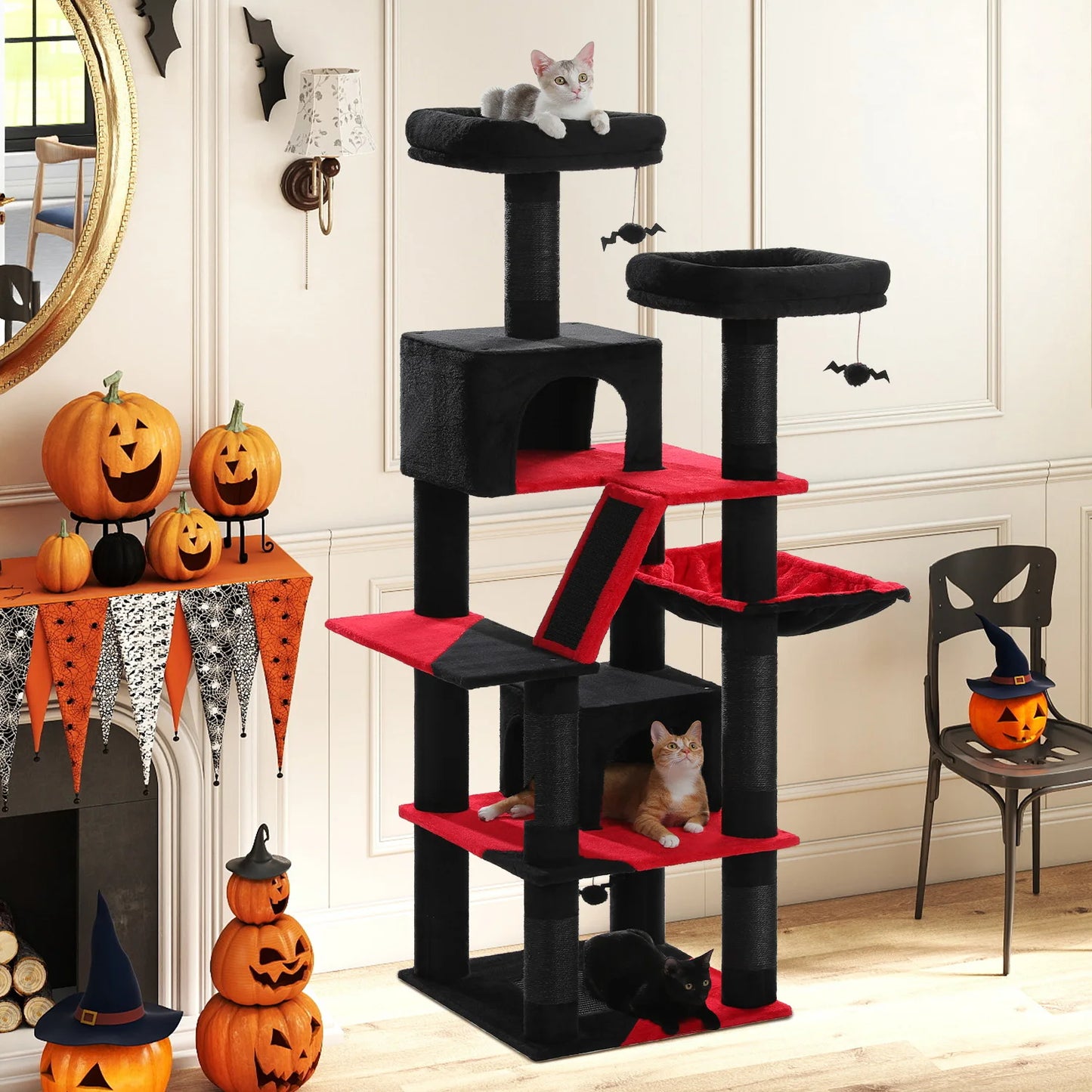 PEQULTI Multi Level Cat Tree Tower with Scratching Board Condo and Hammock for Indoor Cats