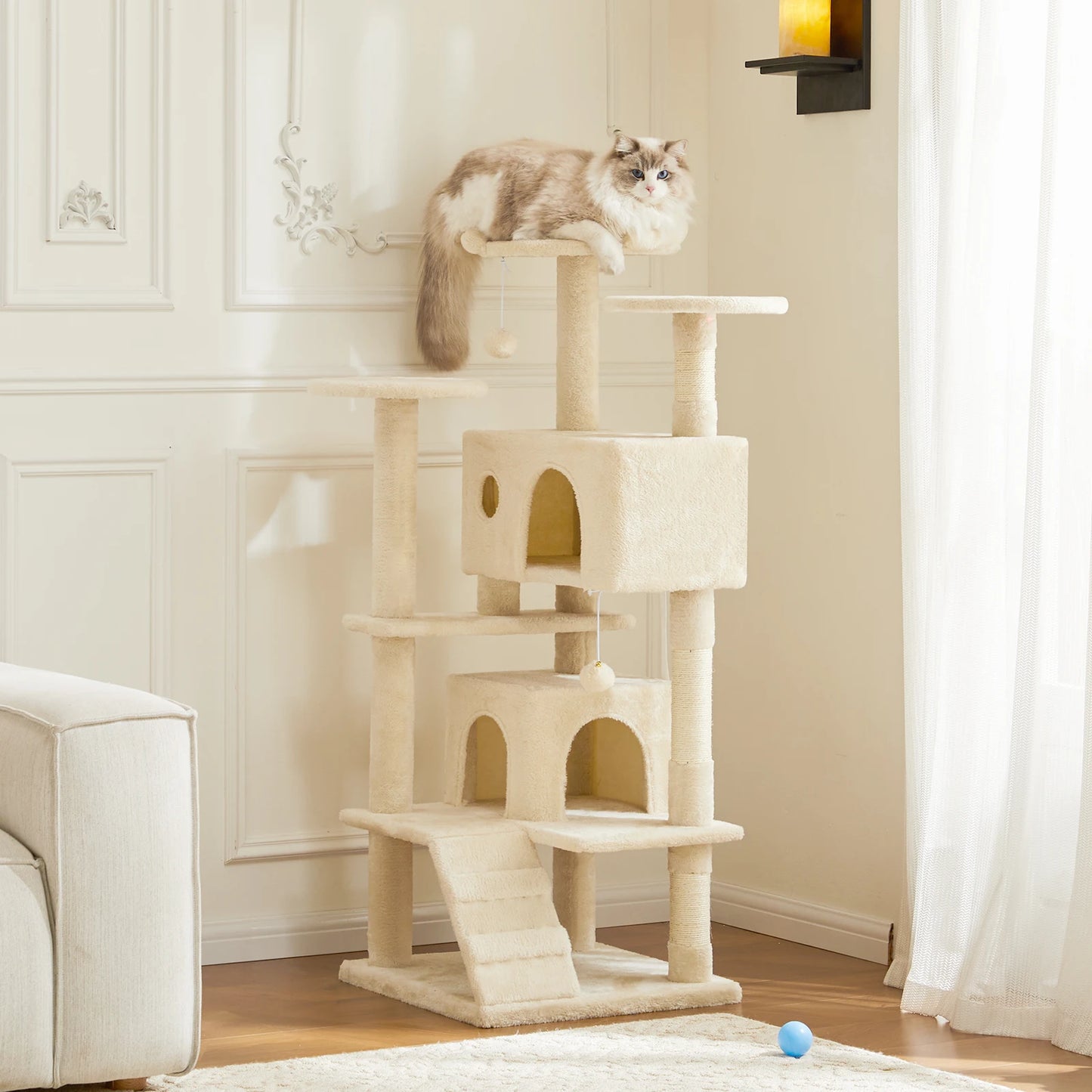 JHK 54 Inch Tall Multi Level Cat Tree Tower and Stable Kitty Play House with Sisal
