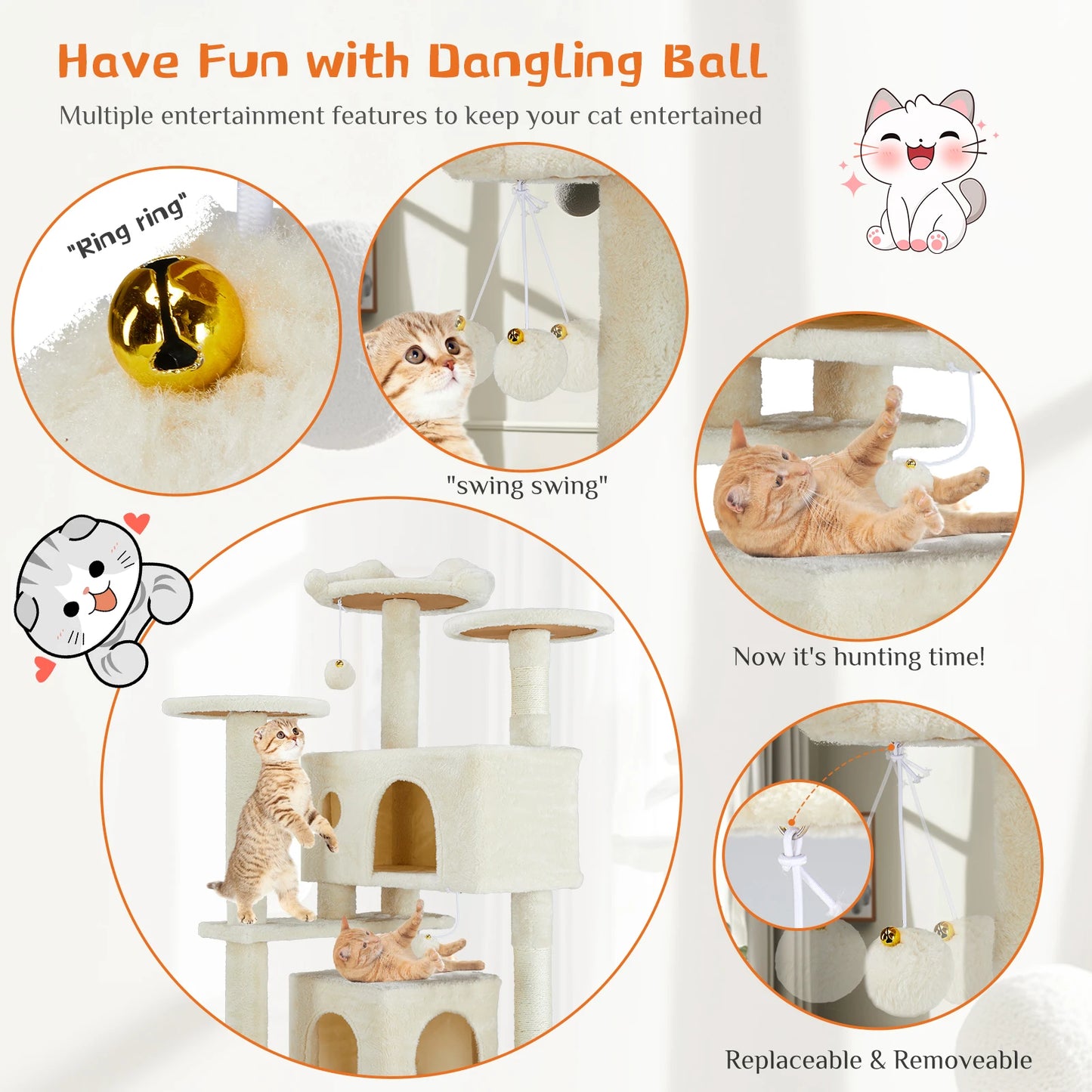 JHK 54 Inch Tall Multi Level Cat Tree Tower and Stable Kitty Play House with Sisal