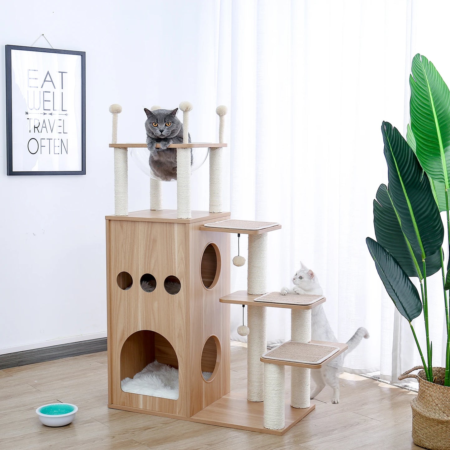 PAWZ Road Multi Level Wood Cat Tower with Spacious Condo Hammock and Top Perch