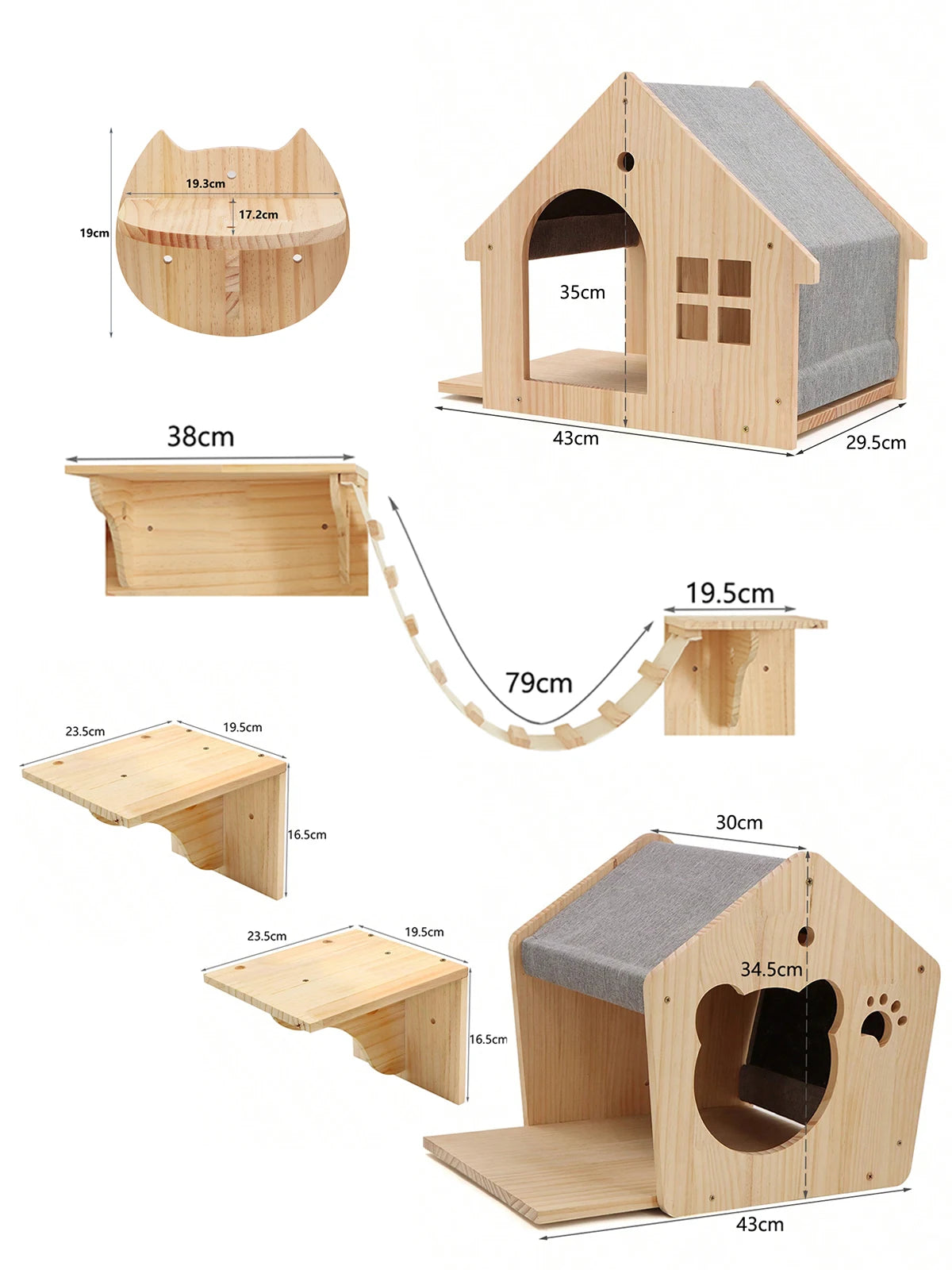CWV Wall Mounted Cat Climbing House and Floating Shelf Bed Villa for Indoor Cats