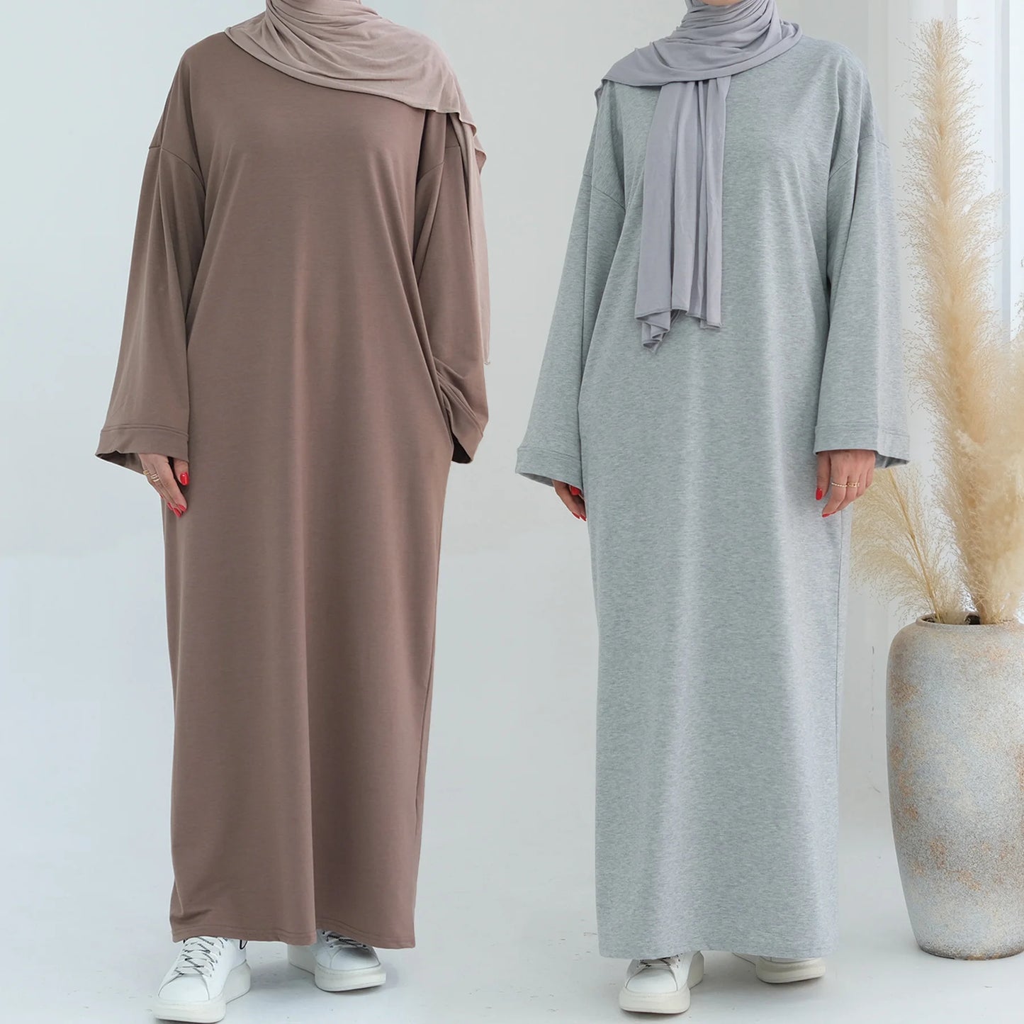 Casual Loose-Fit Muslim Sporty Abaya Women Long Sweatshirt Dress-Drop Shoulders, Side Pockets. Ramadan Modest Islamic Clothing