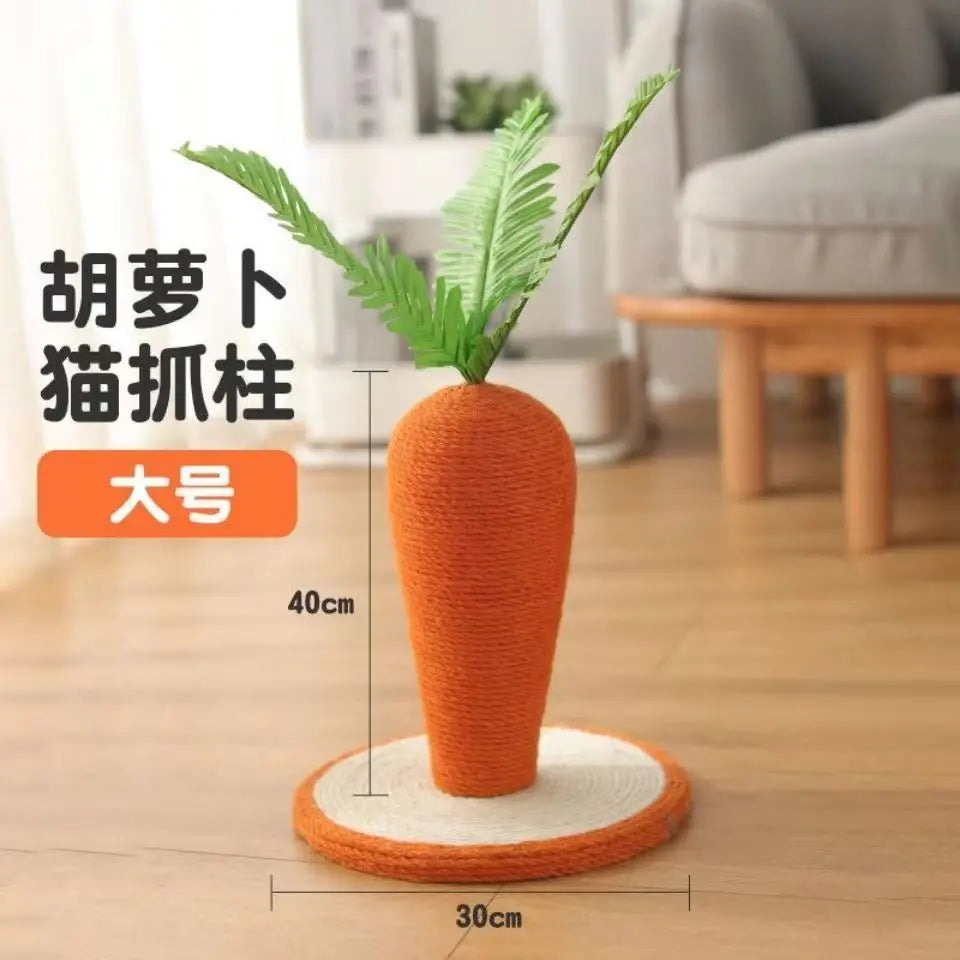 Mushroom and Carrot Cat Scratching Pillar with Natural Hemp Rope for Indoor Cats