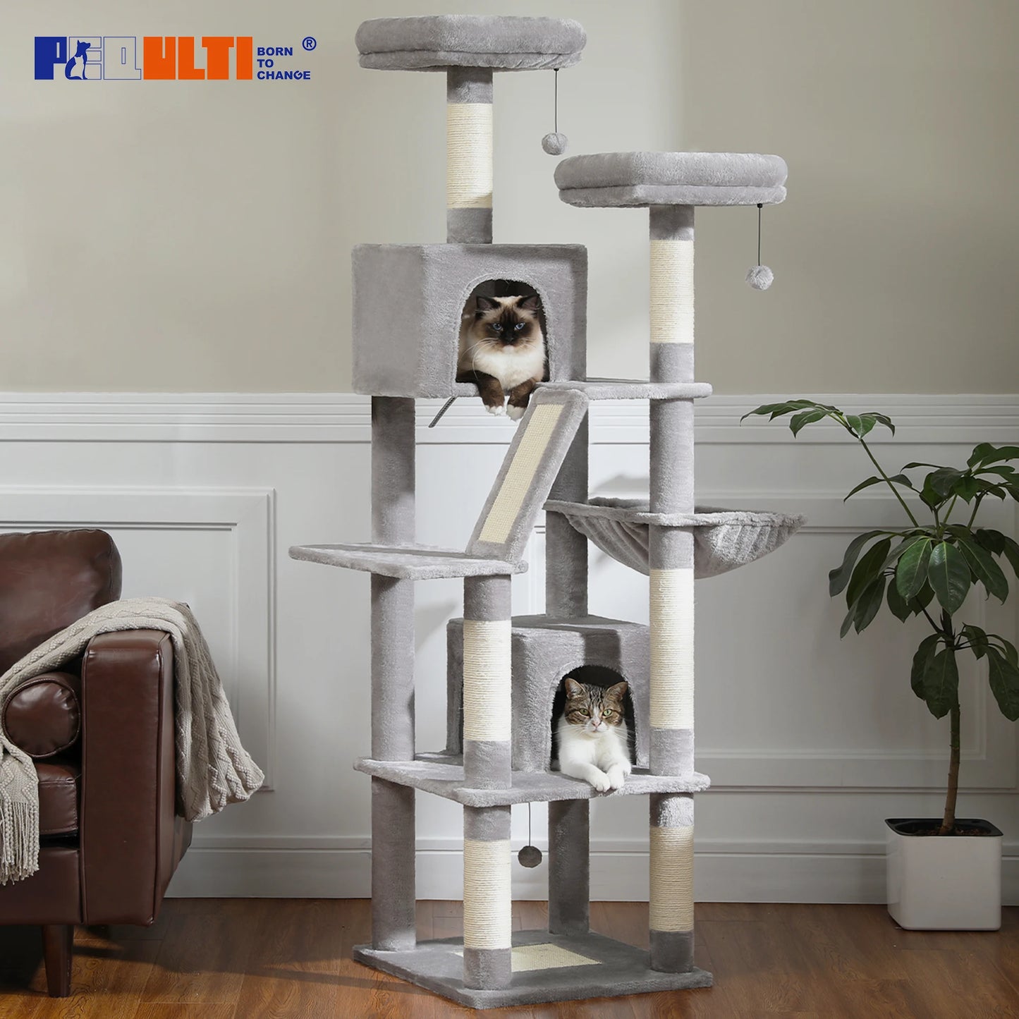 PAWZ Road Large Multi Level Cat Tower with Plush Condo Scratching Posts and Perches