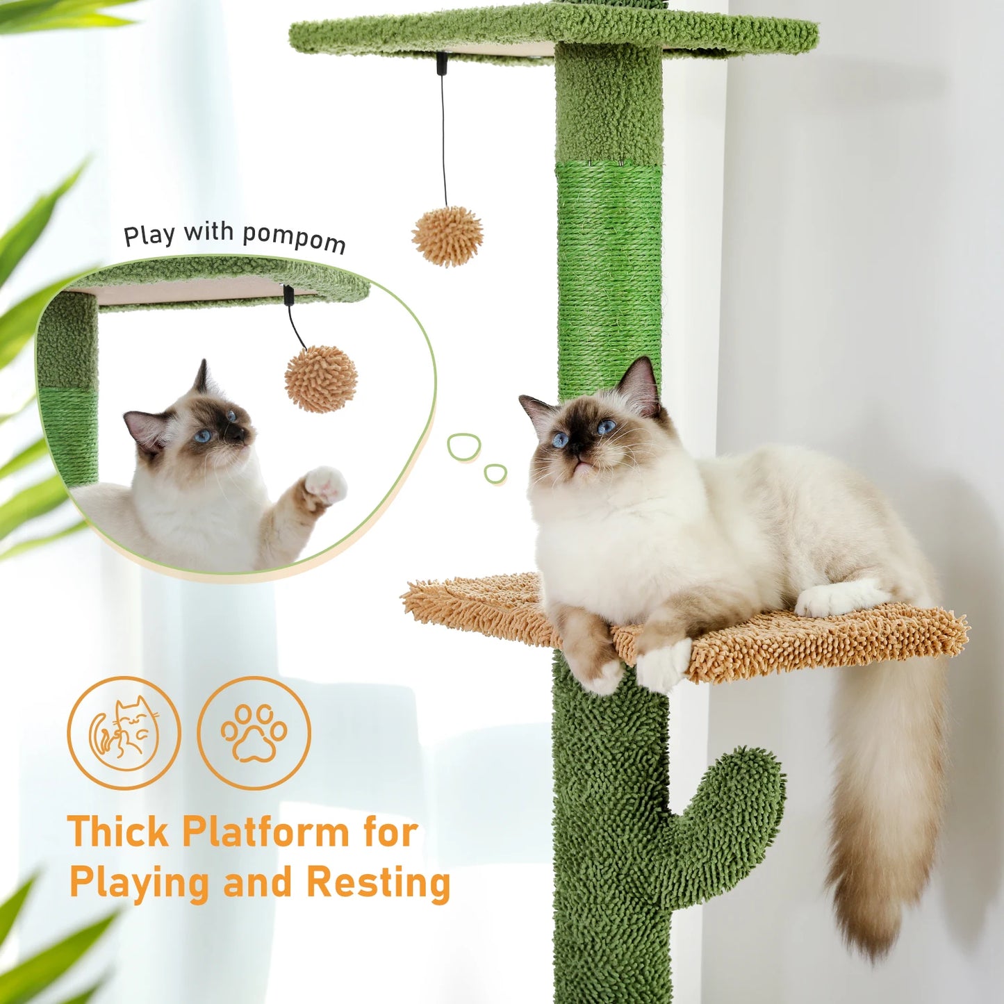 PAWZ Road 5-Tier Floor to Ceiling Cactus Cat Tower with Scratching Post and Hammock