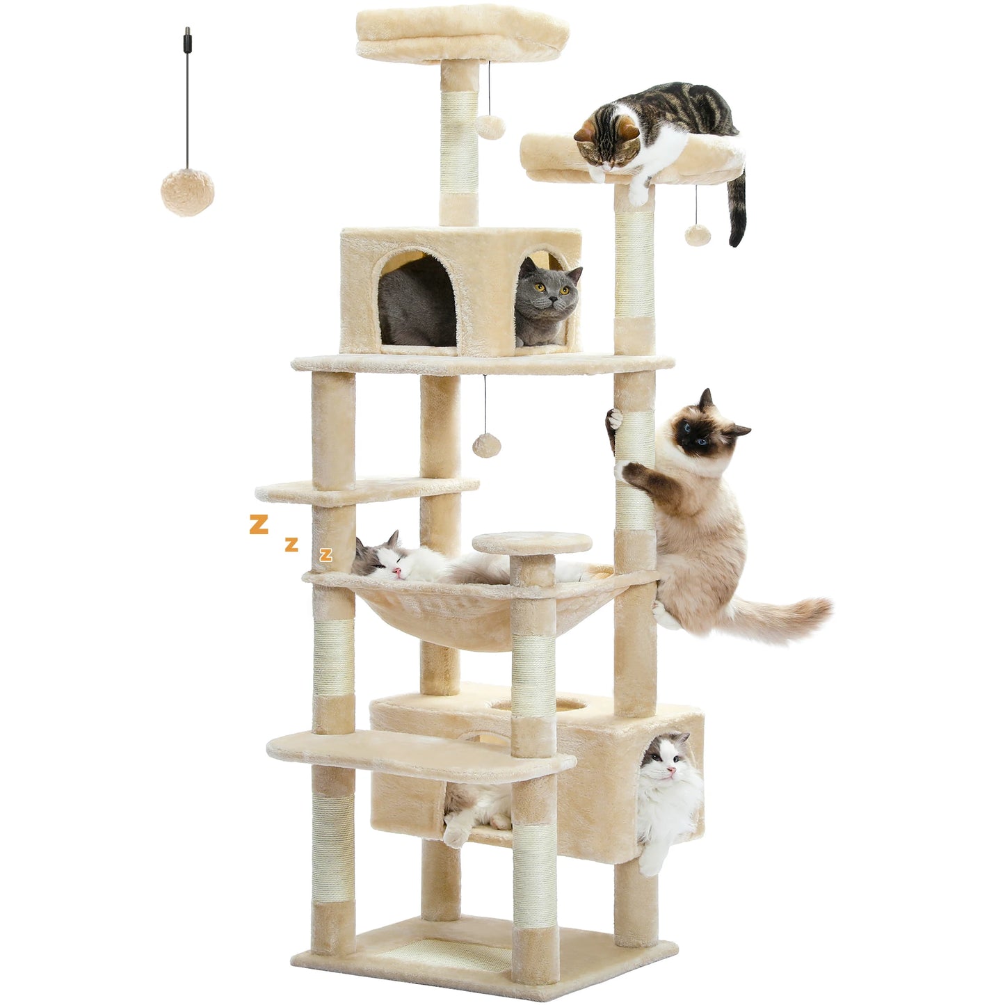 PEQULTI 184CM Multi Level Cat Tree Tower with Scratching Board Condo and Spacious Top Perch