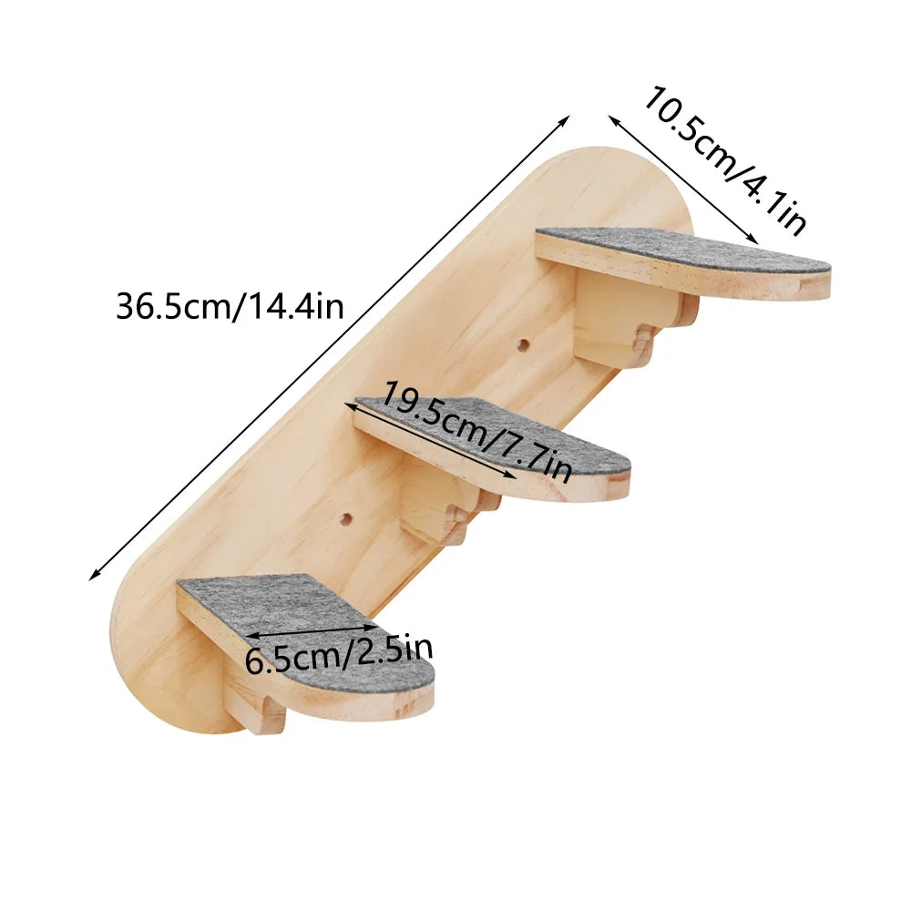 Wall Mounted Wooden Cat Tree Shelves with Scratching Posts Hammock and Floating Climbing Perches