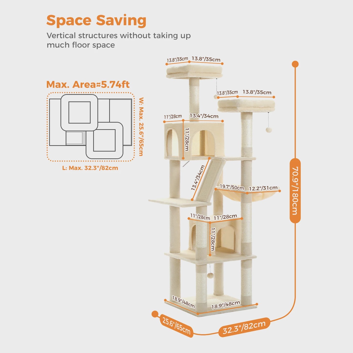 PAWZ Road Large Multi Level Cat Tower with Plush Condo Scratching Posts and Perches