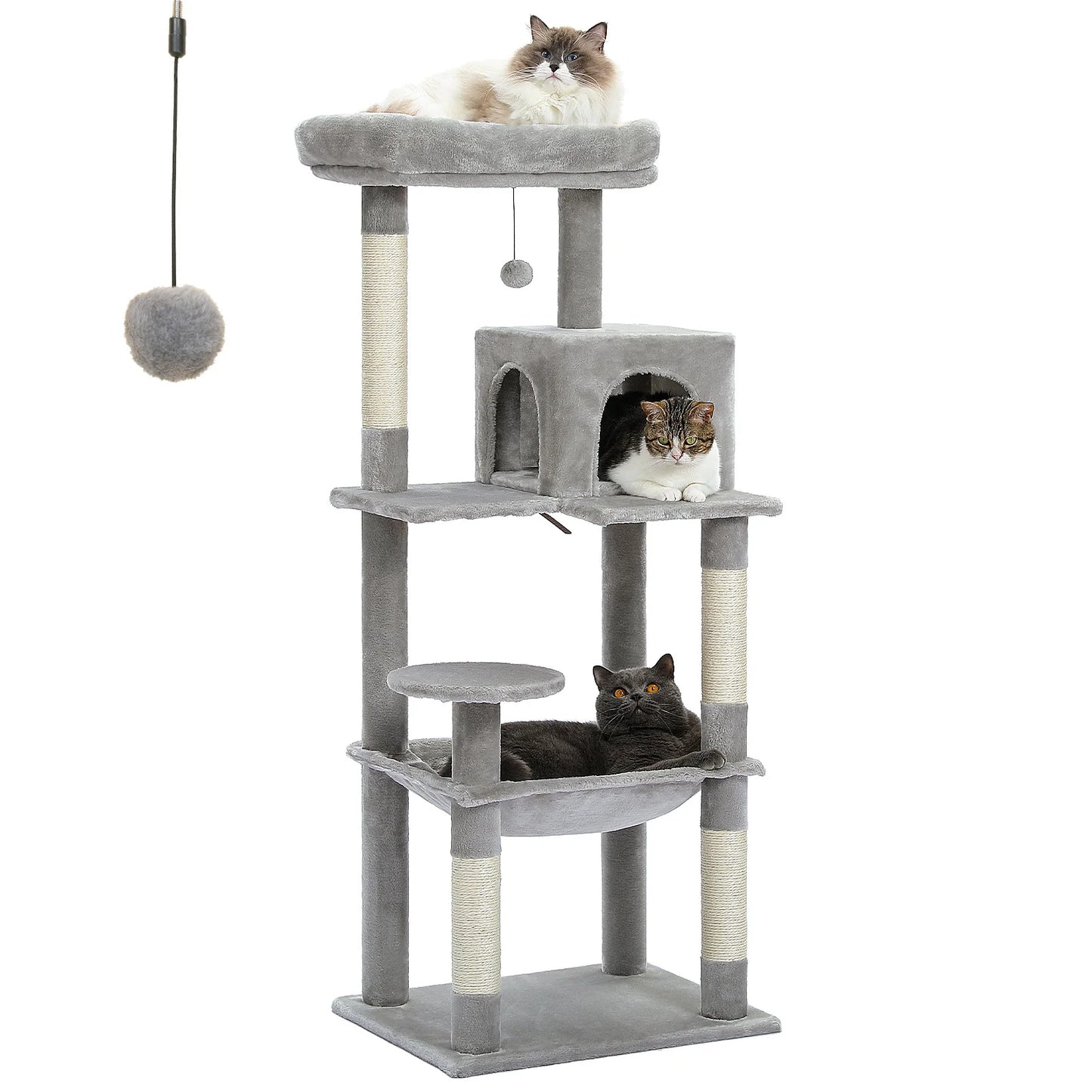 PAWZ Road 143CM 5-Tier Cat Tower for Large Cats with Large Hammock and Cozy Condo
