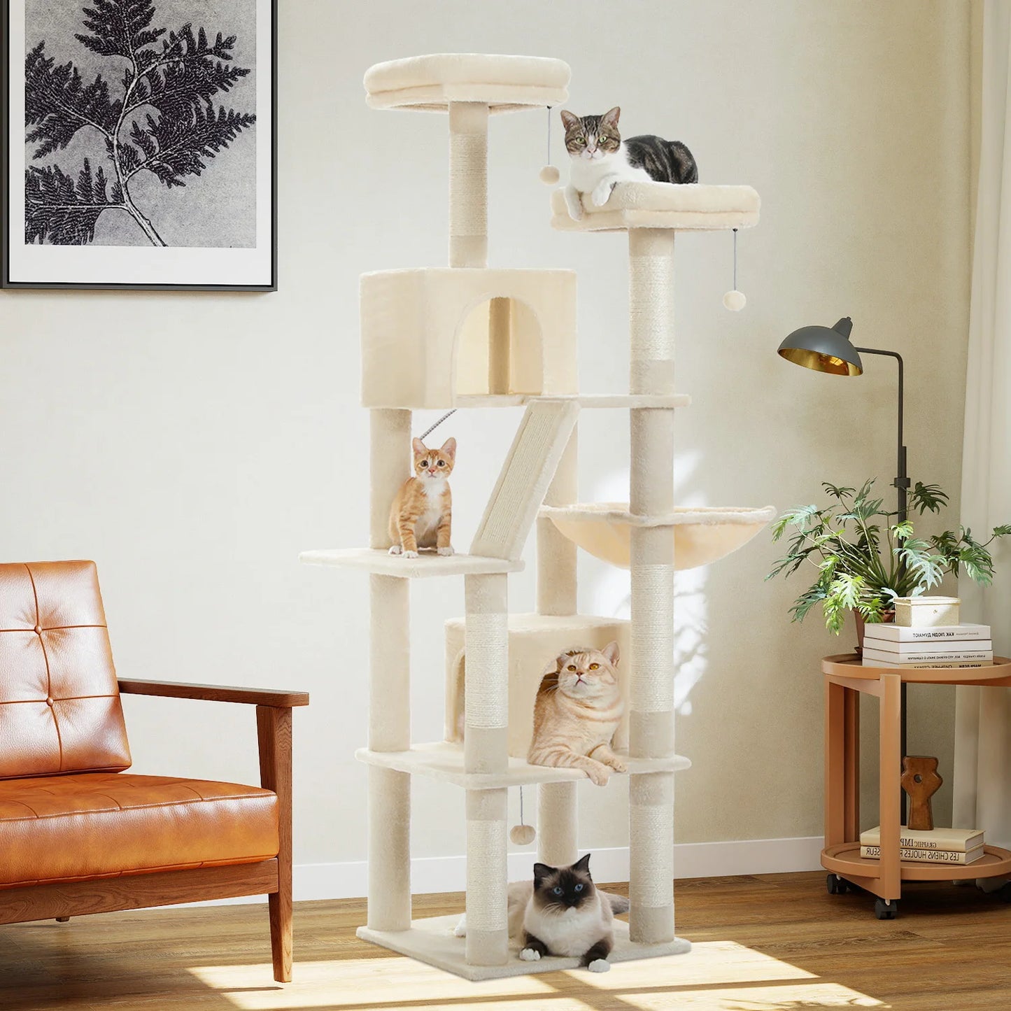 PEQULTI Multi Level Cat Tree Tower with Scratching Board Condo and Hammock for Indoor Cats