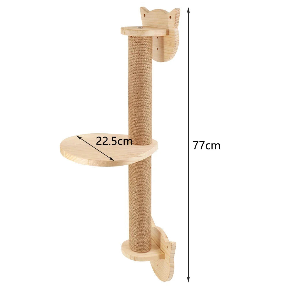 Wall Mounted Wooden Cat Tree Shelves with Scratching Posts Hammock and Floating Climbing Perches