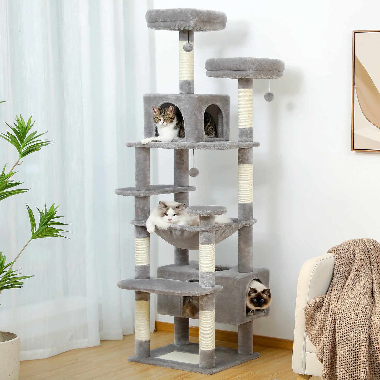 PEQULTI 184CM Multi Level Cat Tree Tower with Scratching Board Condo and Spacious Top Perch