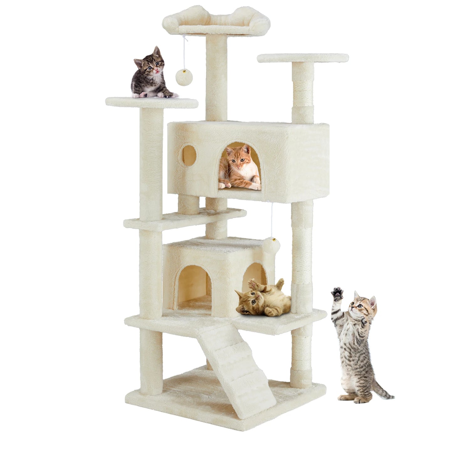 JHK 54 Inch Tall Multi Level Cat Tree Tower and Stable Kitty Play House with Sisal