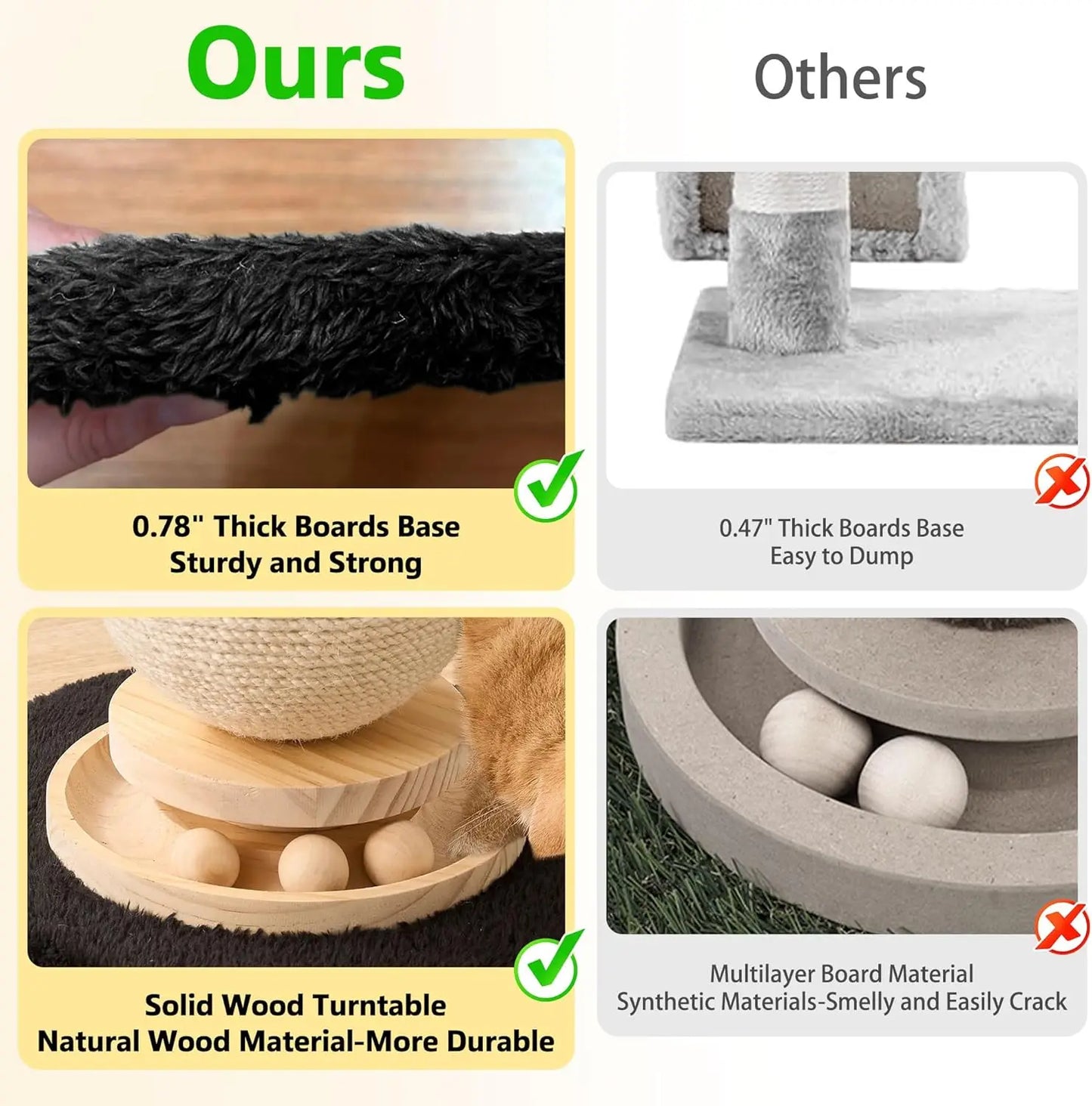 Cute 21.5 Inch Mushroom Cat Scratching Post and Three Layer Solid Wood Cat Tree