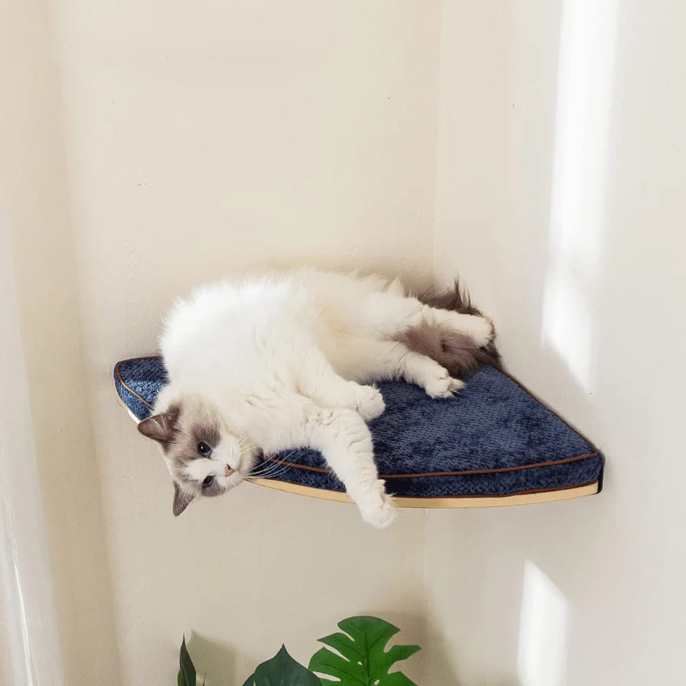 Wall Mounted Wooden Cat Tree Shelves with Scratching Posts Hammock and Floating Climbing Perches