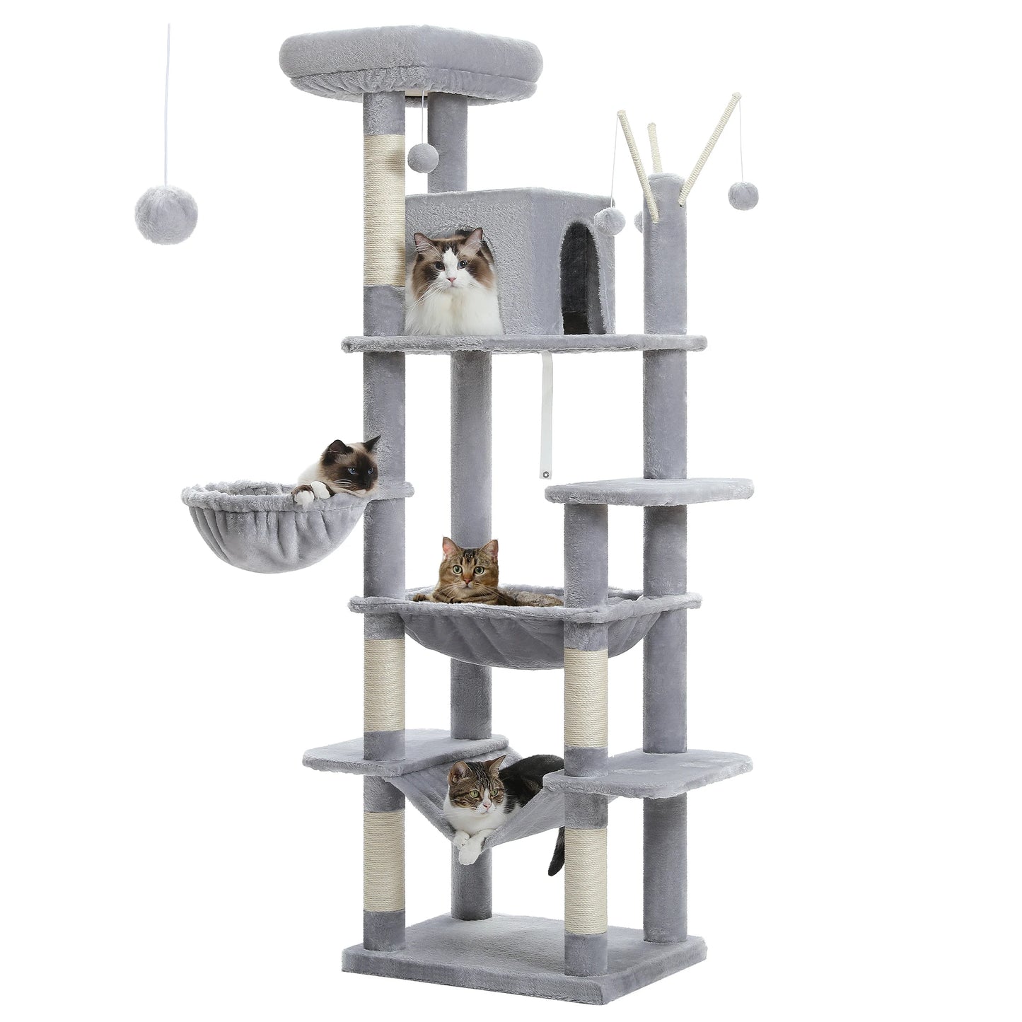 PAWZ Road Large Multi Level Cat Tower with Plush Condo Scratching Posts and Perches