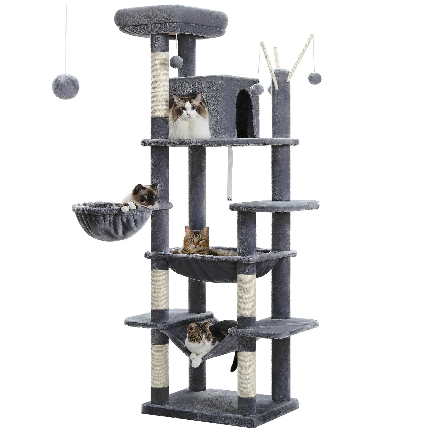 PETEPELA 173cm Large Cat Tree Tower for Large Cats with Super Big Hammock and Scratching Posts