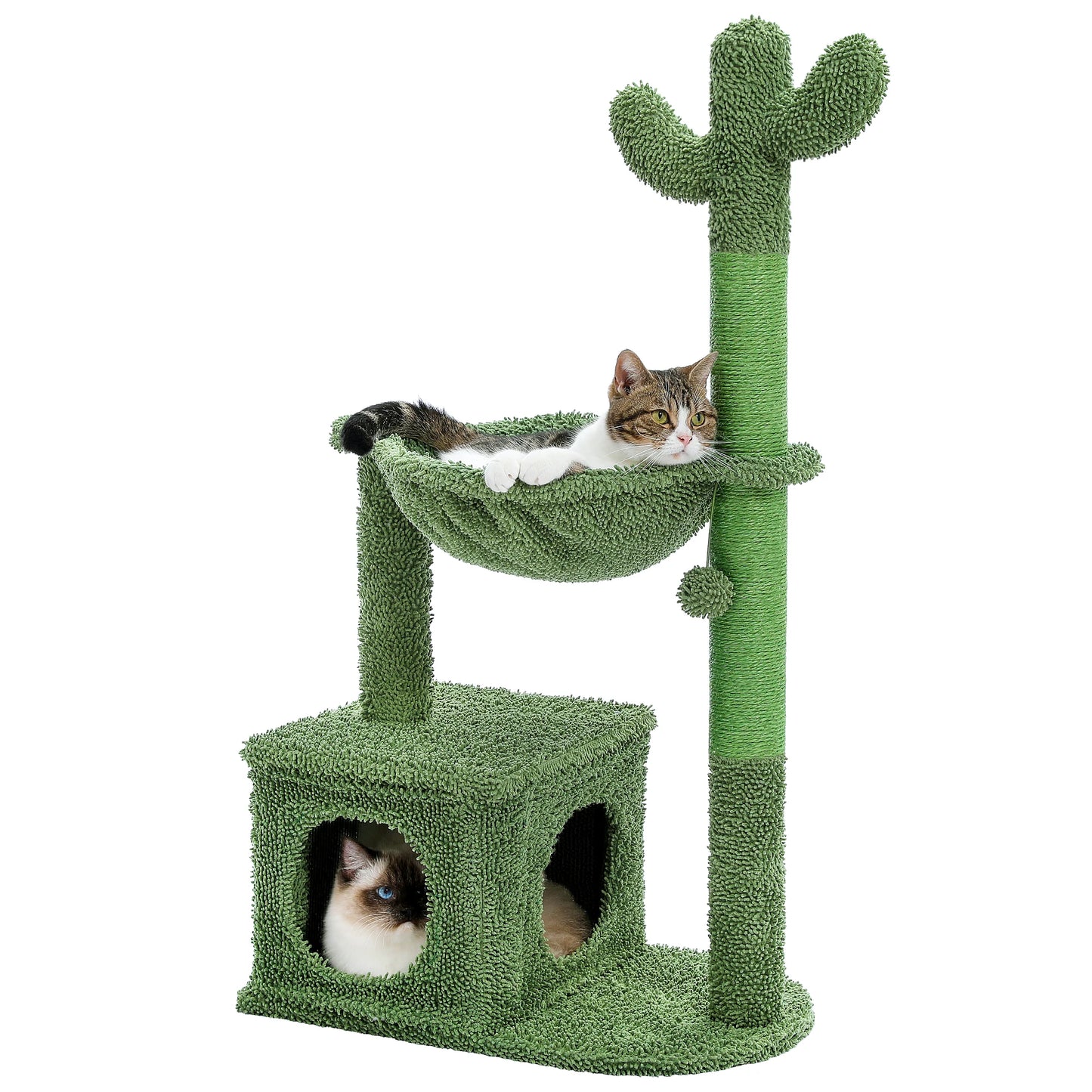Cactus Cat Tree Tower with Large Condo Hammock and Dangling Ball for Indoor Cats