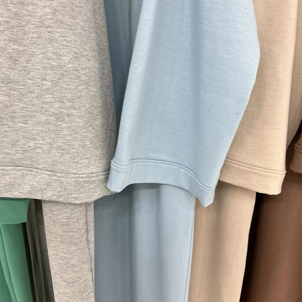 Casual Loose-Fit Muslim Sporty Abaya Women Long Sweatshirt Dress-Drop Shoulders, Side Pockets. Ramadan Modest Islamic Clothing