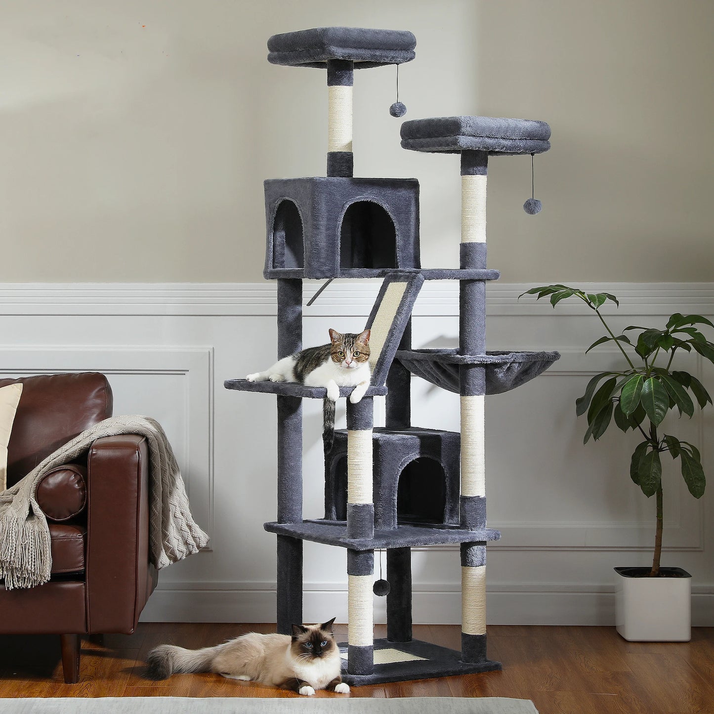 PAWZ Road Large Multi Level Cat Tower with Plush Condo Scratching Posts and Perches