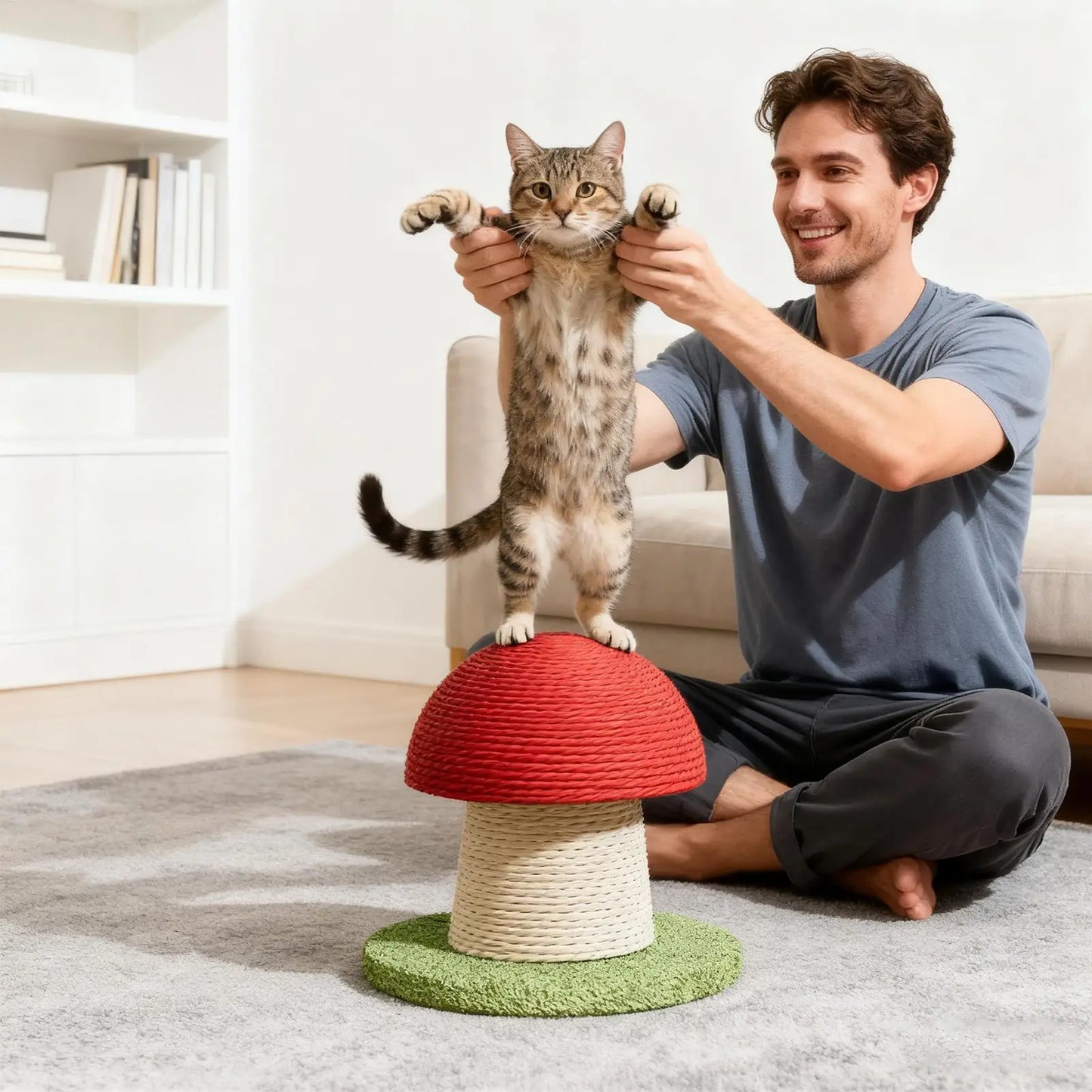 Modern Tall Mushroom Cat Scratching Post with Natural Sisal for Kitten Exercise