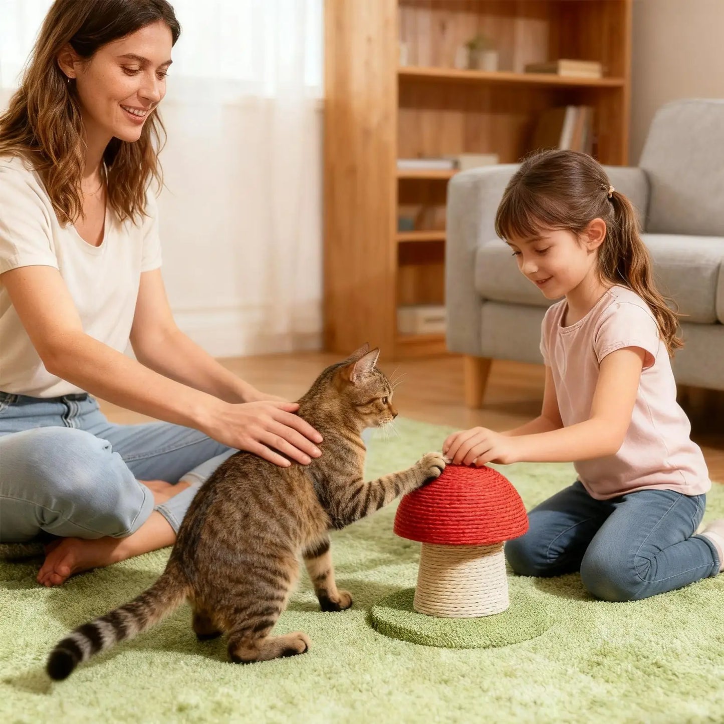 Modern Tall Mushroom Cat Scratching Post with Natural Sisal for Kitten Exercise