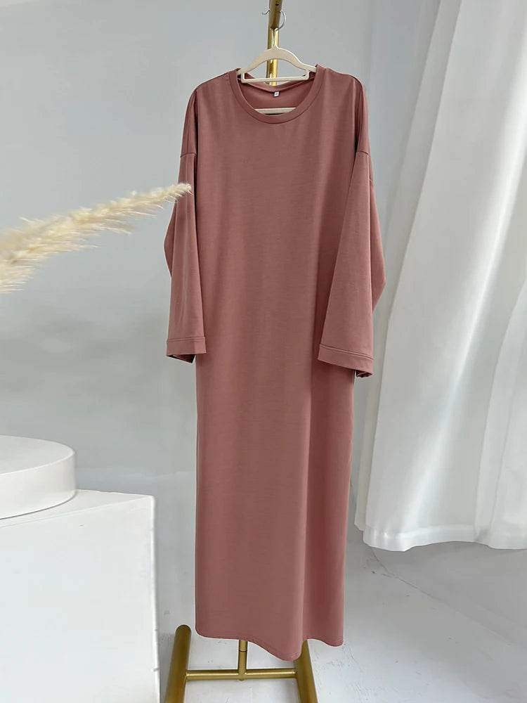 Casual Loose-Fit Muslim Sporty Abaya Women Long Sweatshirt Dress-Drop Shoulders, Side Pockets. Ramadan Modest Islamic Clothing
