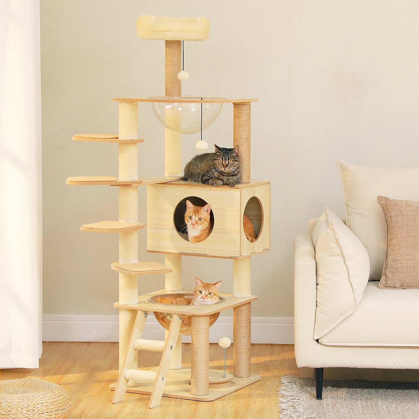 PAWZ Road Multi Level Wood Cat Tower with Spacious Condo Hammock and Top Perch
