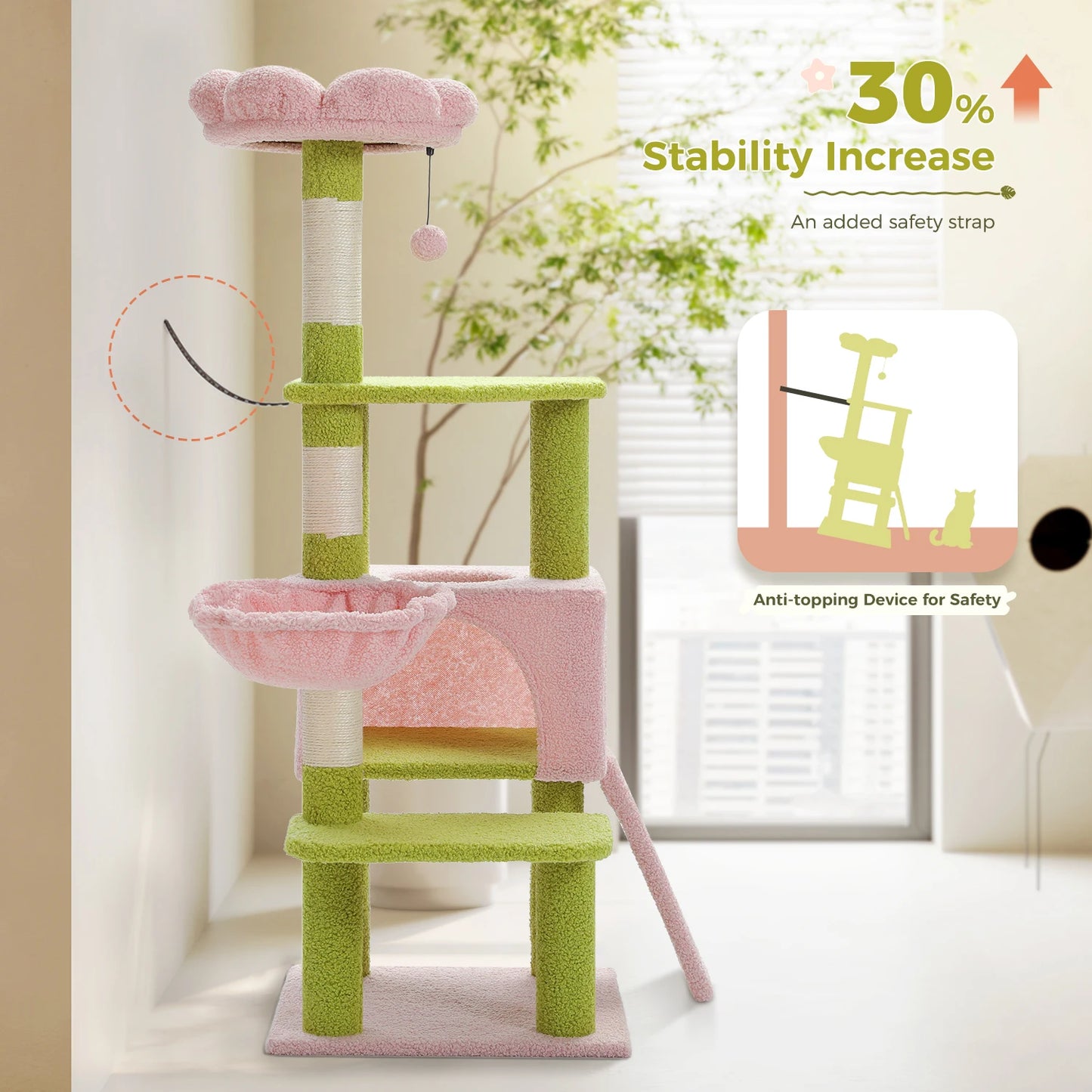 PAWZ Road Flower Multi Level Cat Tower with Sisal Scratching Posts and Cute Condo