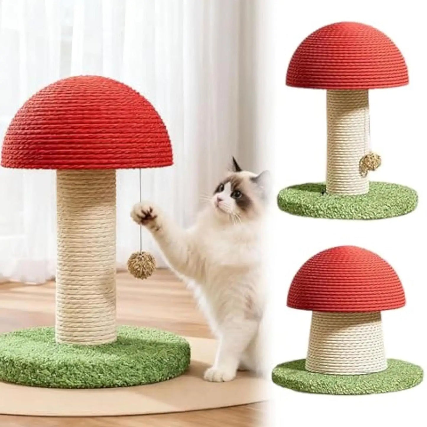 Modern Tall Mushroom Cat Scratching Post with Natural Sisal for Kitten Exercise