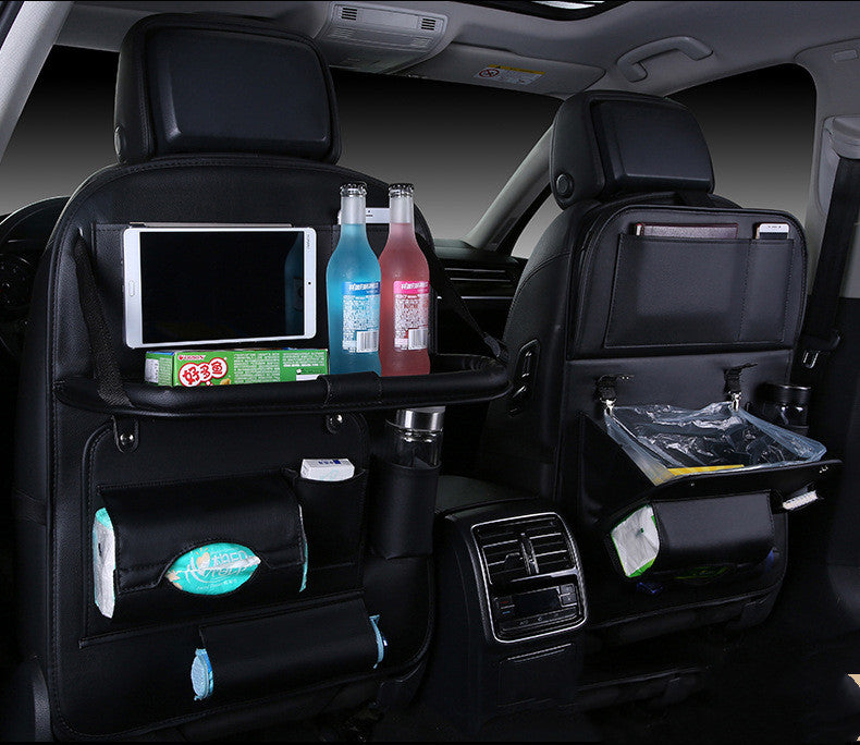 Premium Leather Car Backrest Organizer & Trash Bag