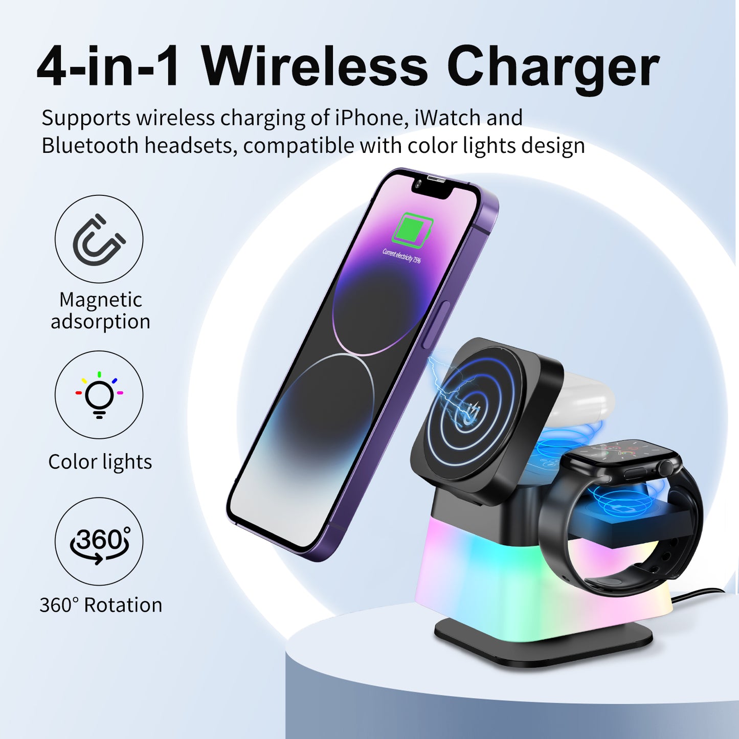 4-in-1 Rotatable Wireless Charging Stand with Night Light