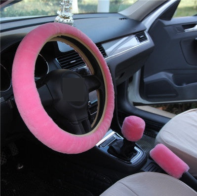 Plush Winter Wool Steering Wheel Cover Set