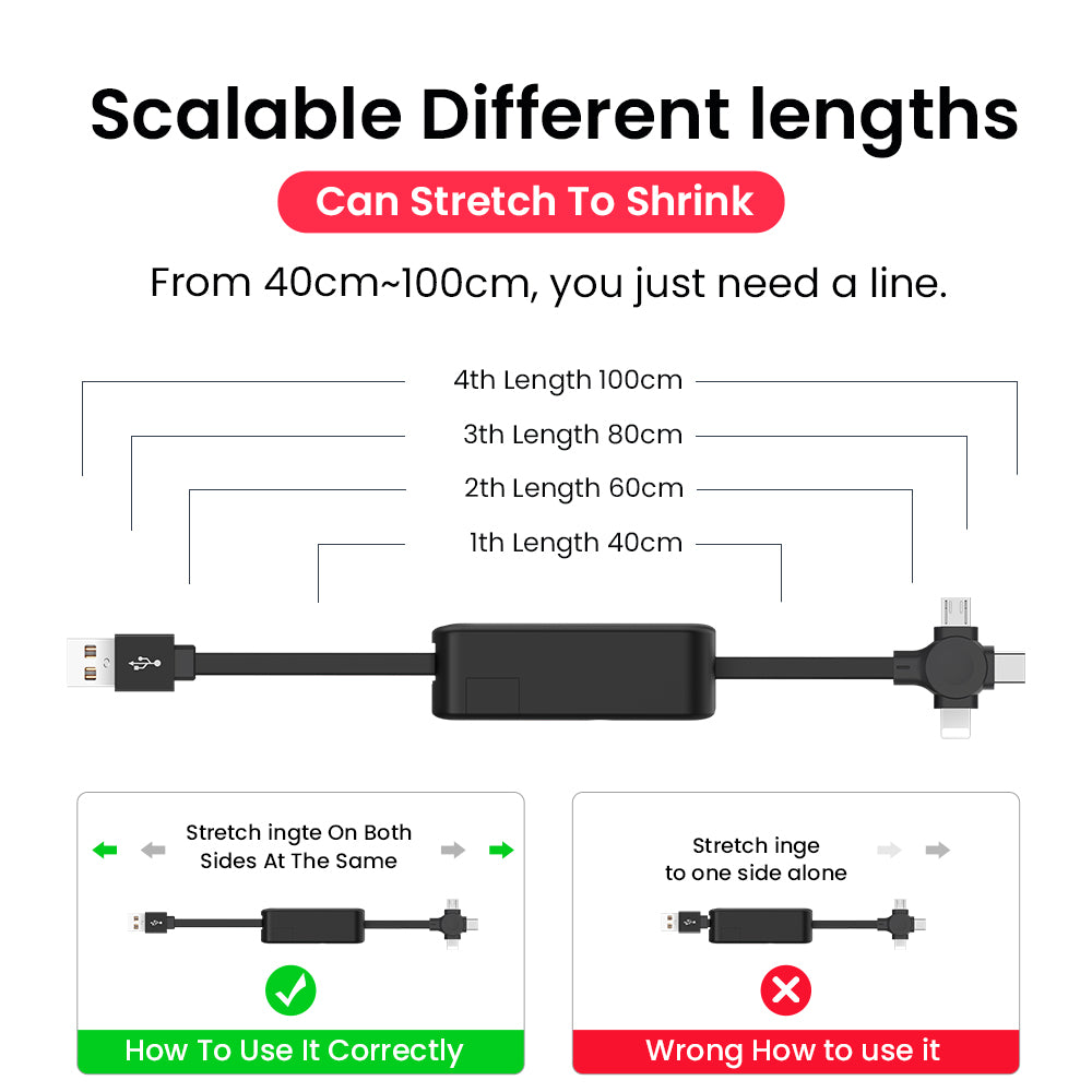 4-in-1 Retractable Charging Cable with Phone Stand