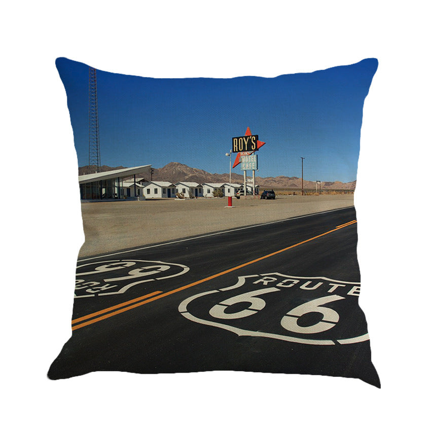 Us Route 66 Linen Hold Pillowcase Back Pillow Car Sofa Cushion