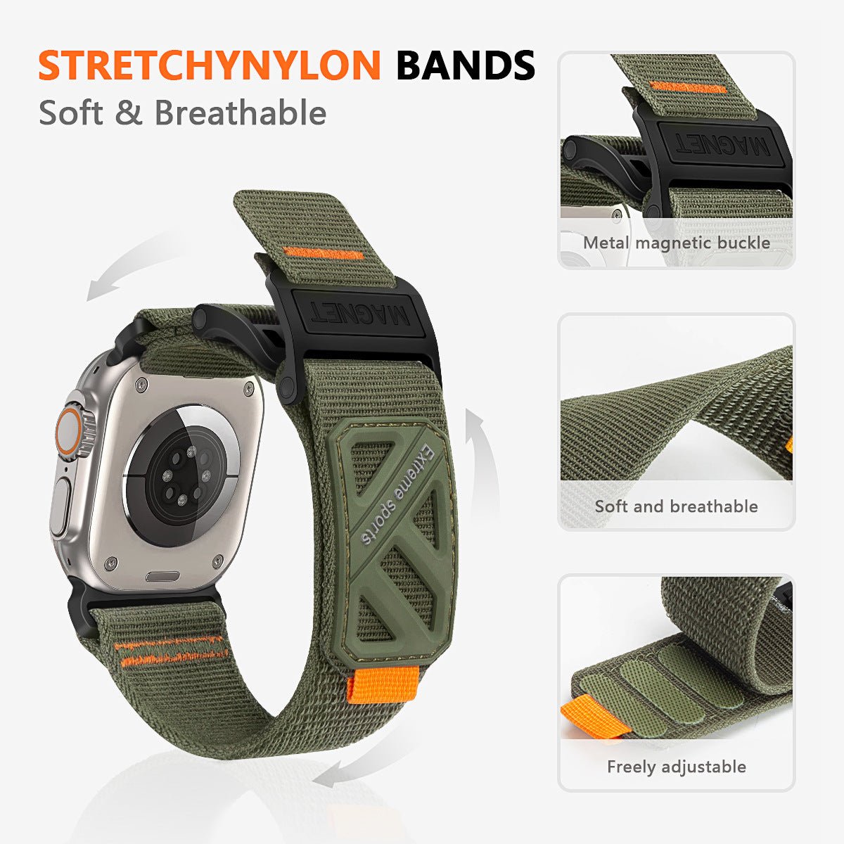 Magnetic Loop Climbing Nylon Canvas Sports Velcro Watch Strap