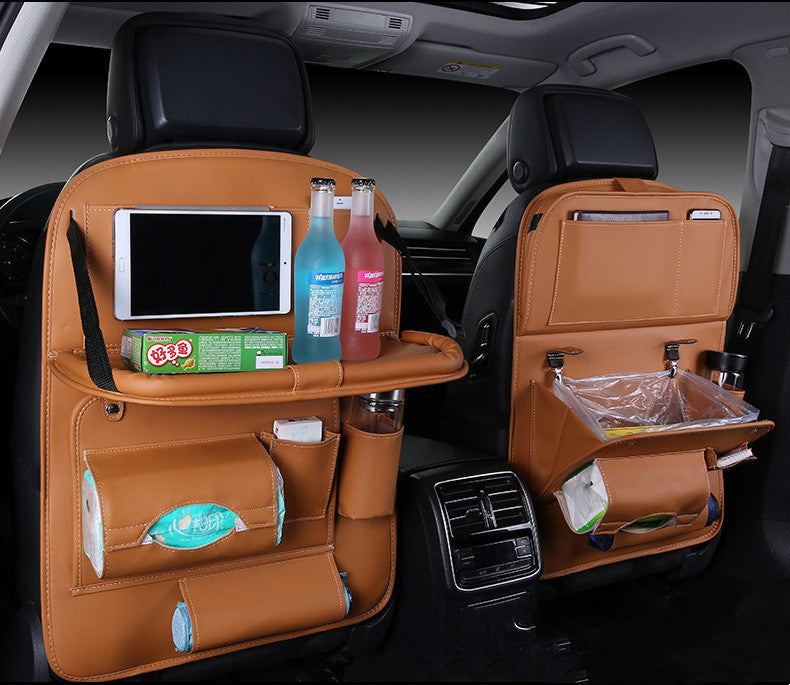 Premium Leather Car Backrest Organizer & Trash Bag