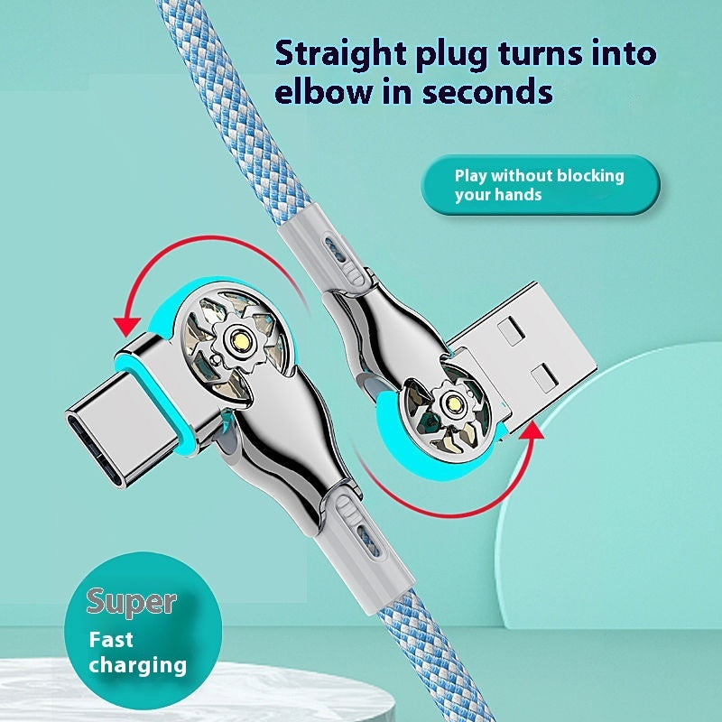 Double Bend Rotating Braided Lengthened Type-c Fast Charge Data Cable Car Charging Cable With Light