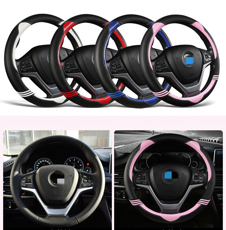 Premium Carbon Fiber & Leather Steering Wheel Cover