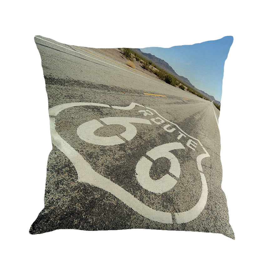 Us Route 66 Linen Hold Pillowcase Back Pillow Car Sofa Cushion