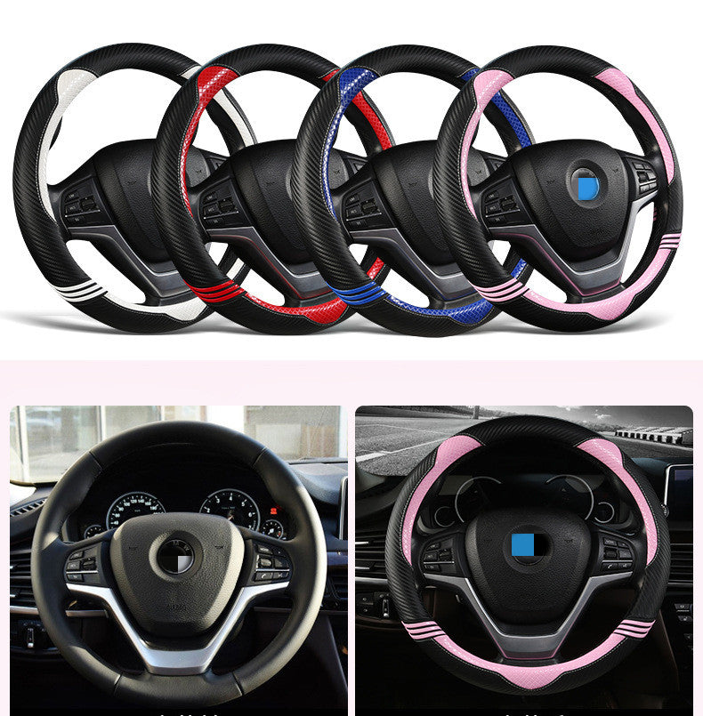 Premium Carbon Fiber & Leather Steering Wheel Cover