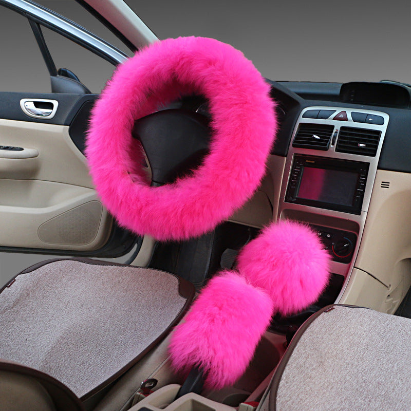 Premium Wool Steering Wheel & Handle Cover Set