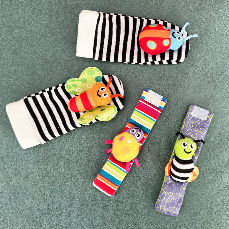 Baby wristband with cartoon plush sock toy