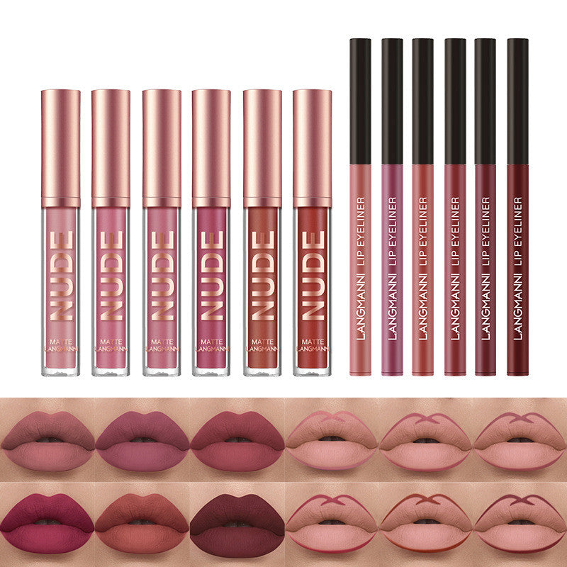Premium 12-Piece Matte Lip Kit: Long-Lasting Lipstick & Liner Set
