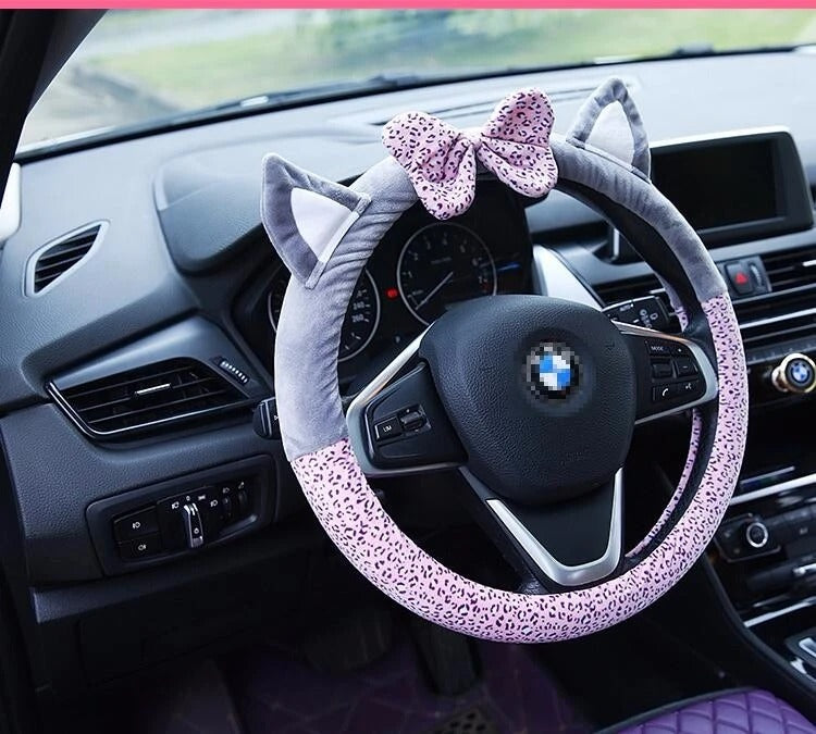 Cute Cat Ear Steering Wheel Cover - Soft, Plush Comfort
